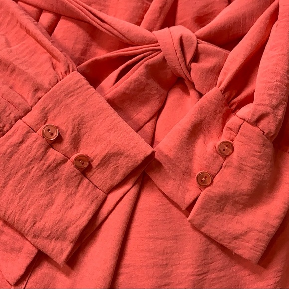 FRAICHE BY J Wrap Front Long Sleeve Dress in Coral - Picture 13 of 13